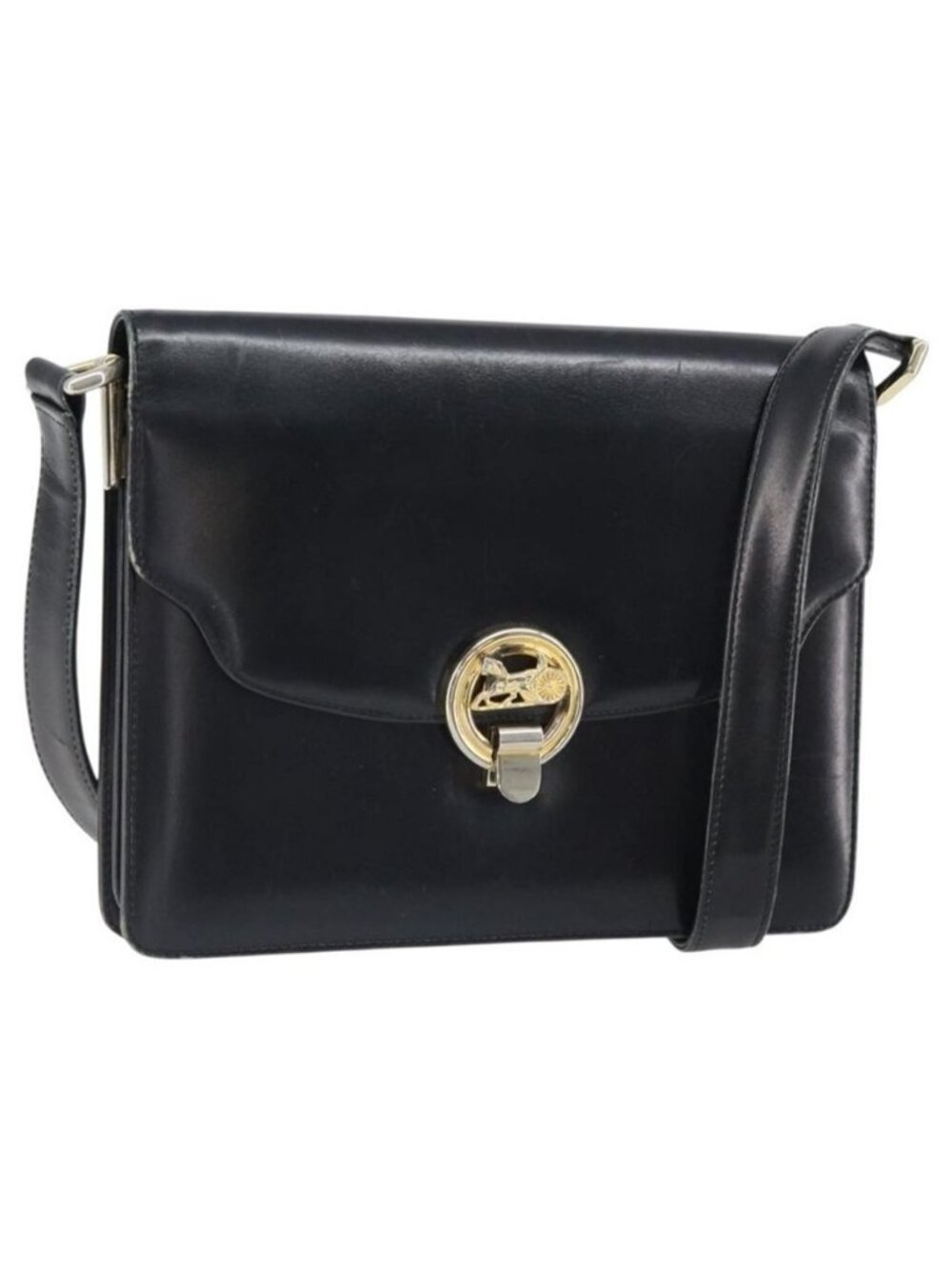 Authentic CELINE Shoulder Bag Leather Black Gold